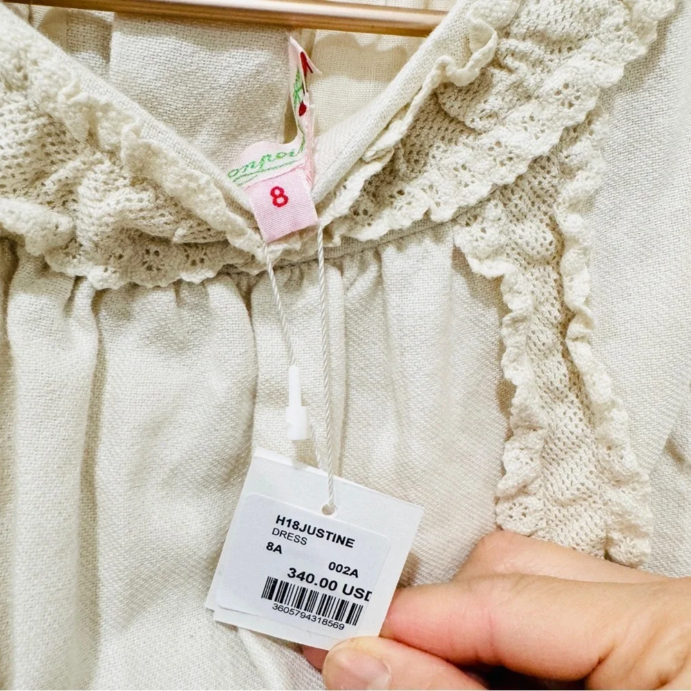 Bonpoint little girls cotton and wool cottagecore Cream Long Sleeve Dress NEW